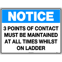 3 Points of Contact Must be Maintained at all Times Whilst on Ladder Safety Sign