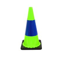 Reflective Lime Green Traffic Cone 450mm (1.6kg) - Blue Sleeve