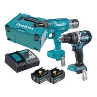 Makita 18V 2-Piece 6.4mm Riveter/Hammer Drill Combo Kit - 15.0Ah