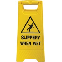 Slippery When Wet Safety Sign Floor Stand - Yellow