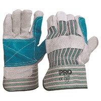 Green & Red Cotton/Cowsplit Leather Gloves (L) - Heavy Duty