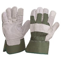 Green Cotton/Cowsplit Leather Gloves - Heavy Duty