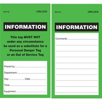 Cirlock Green Information Tags (Pack of 25) - 140 x 75mm